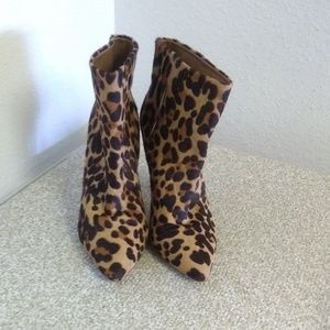 Joie Leopard Print Calf Hair Ankle Boots